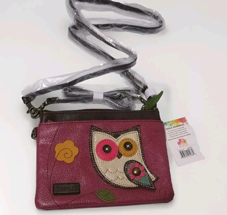 NUEVO CON ETIQUETAS Chala Slim Owl Convertible Bandolera Bolso sin asas Rosa Oscuro Vegano Bolso de mano Foto 2 de 4