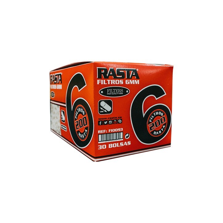 6000 Filtros RASTA slim finos 6 mms para liar caja de 30 bolsas de 200 unids