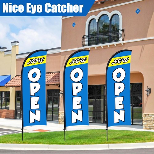 Buryeah 3 Sets Now Open Feather Flag Pole Kit for Business Advertising 7 ft