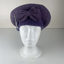 NWT 100% Wool Forbusite Beret Purple With Bow Winter Hat