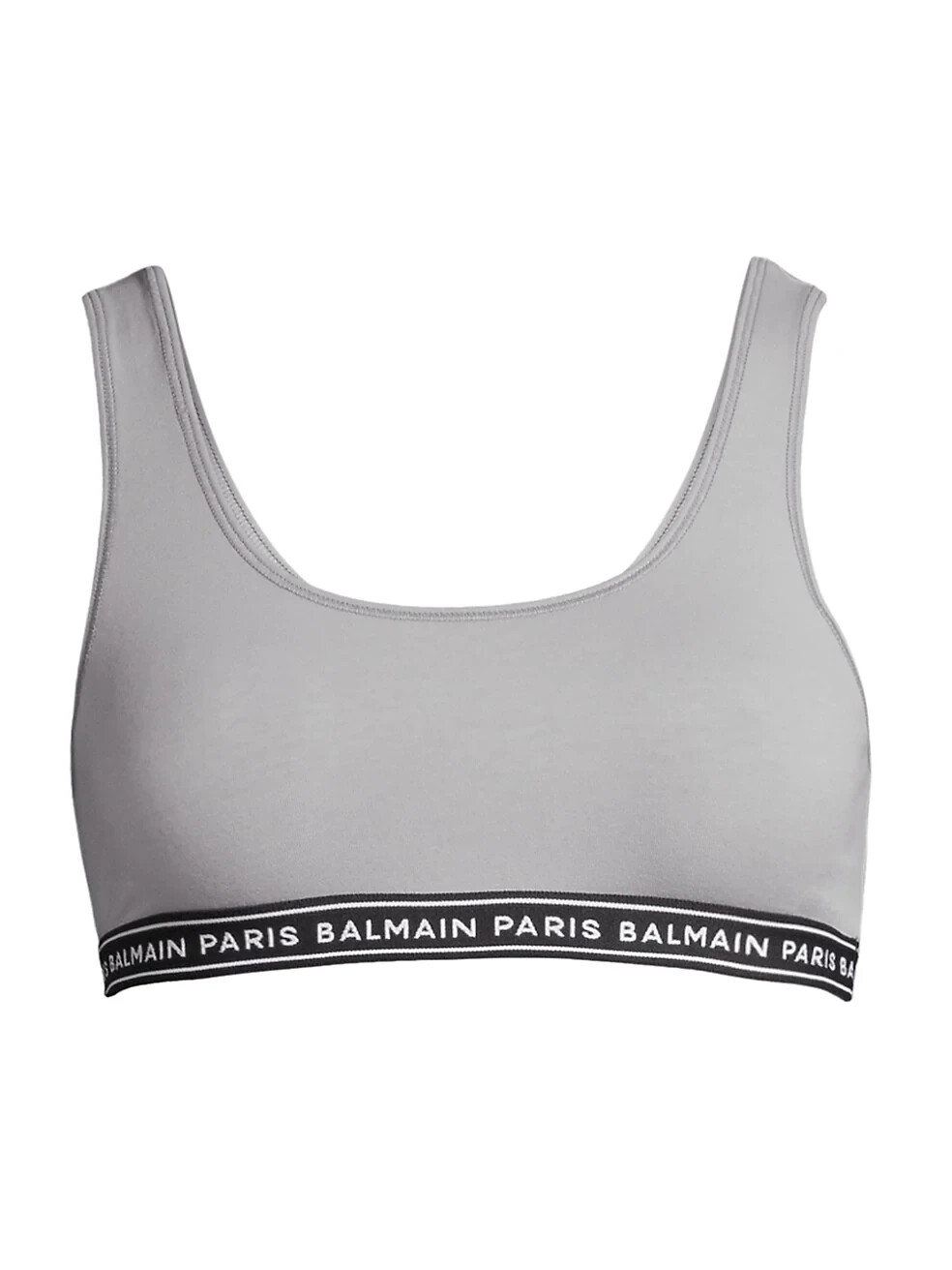 NEW Balmain Size FR 34 (US 2) Women's Logo Band Jersey Sports Bra - Light Grey
