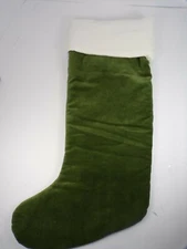 Pottery Barn Velvet Stocking Green w/ Ivory Cuff Large 24.5x14.5" #8966