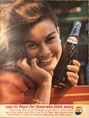 1961 Pepsi Cola Cute Girl For Those Who Think Young Soda Pop VTG