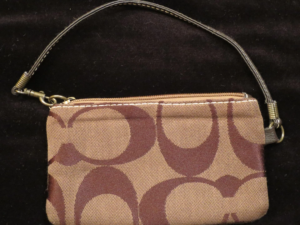 Wristlet Wallet Denim Change Purse Tan with Dark Brown C s Gold inside 4 x 6.5 - Image 2 of 4