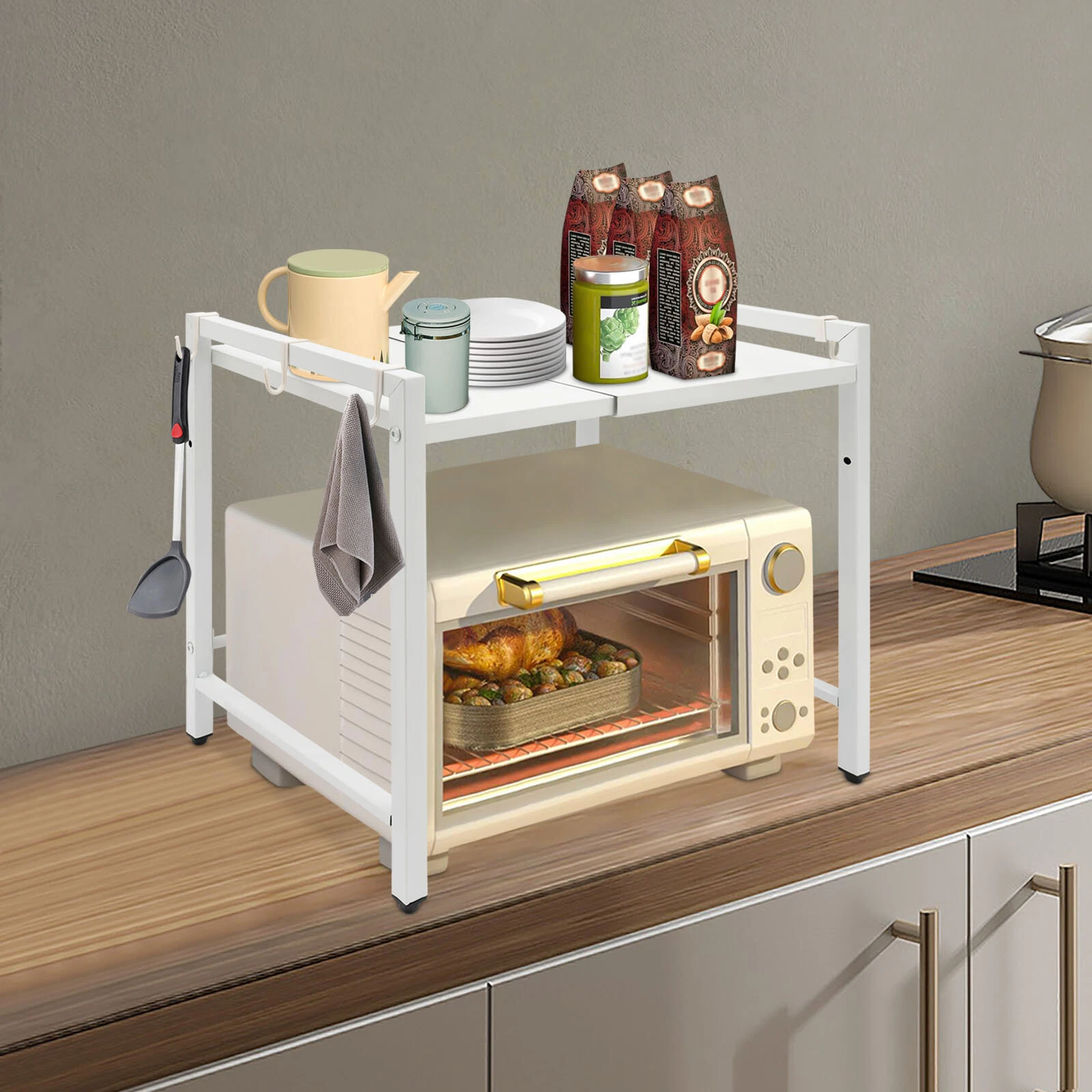2-Tier Storage Shelf Microwave Oven Rack Kitchen Corner Cabinet Organizer Stand