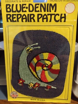 Vtg. Blue Denim Repair Patch- Iron on-Snail-New Old Stock