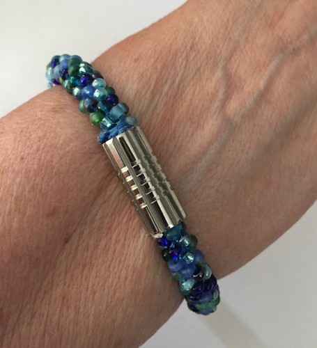 Ocean Blue Beaded Crystal Bracelet 7.5"with Stainless Steel Magnetic Closure - Picture 6 of 6