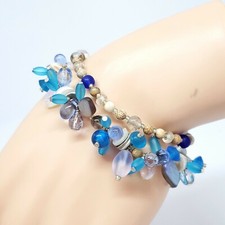 Frosted Czech Glass Beaded Statement Bracelet Chic Leaf Glass  Agate Jewelry