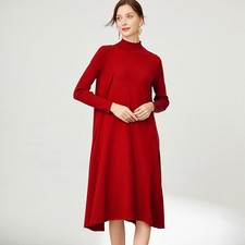 Women's Elegant High Waist Half High Collar Knitted A-line Office Sweater Dress