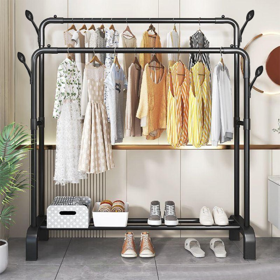 Heavy Duty Double Clothes Rail Hanging Rack Garment Display Stand Shoes