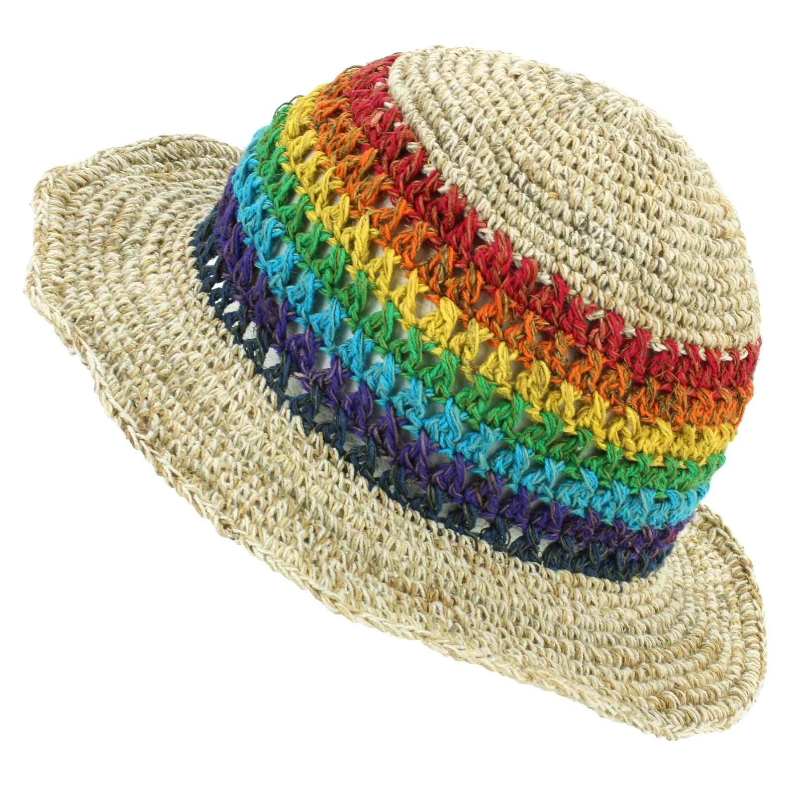 LoudElephant Hemp & Cotton Sun Hat - Crochet Rainbow Stripe