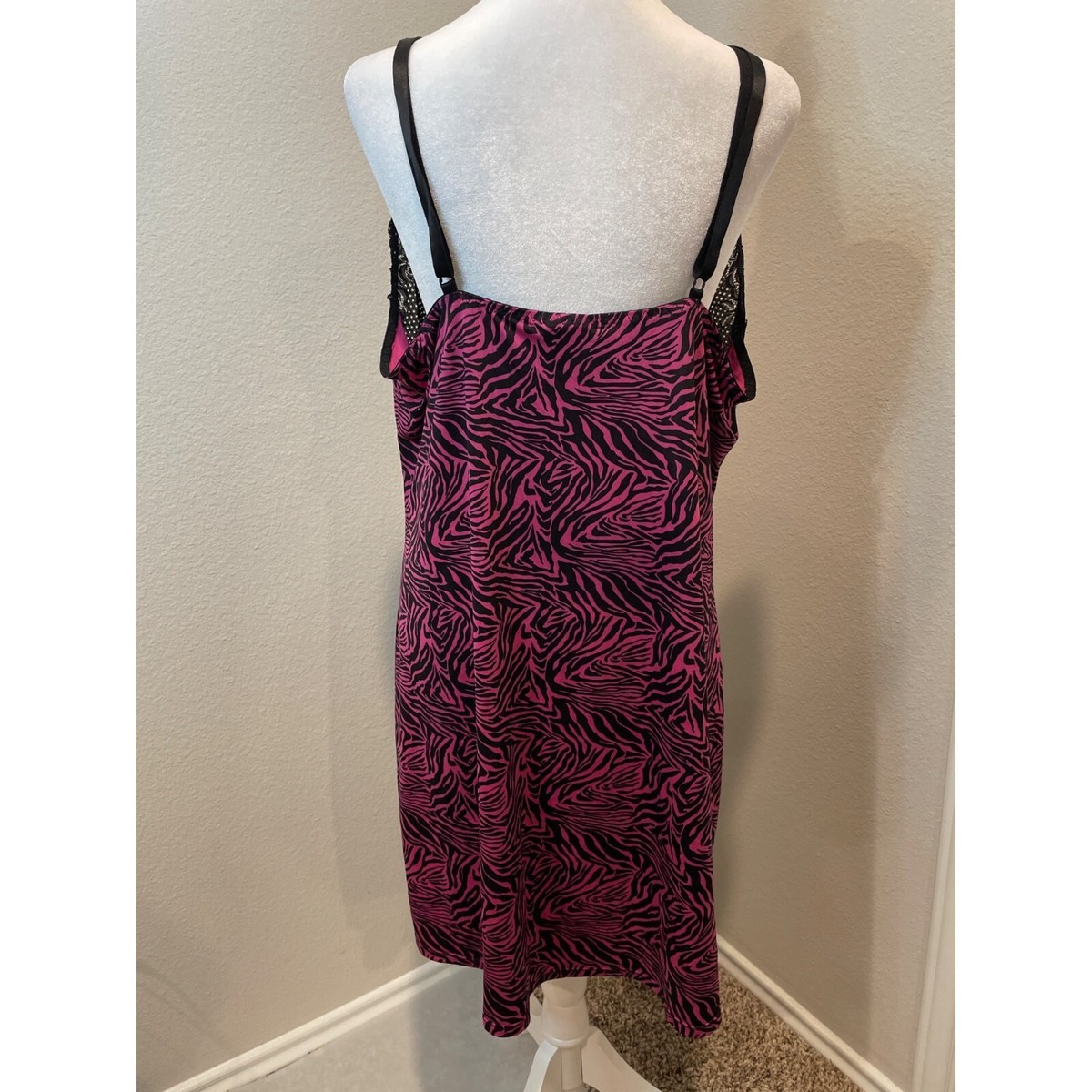 Nick & Sarah Pink & Black Lace Cami Night Gown | eBay