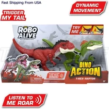 Robo Alive Dino Action T-Rex & Raptor Robotic Pet Figure 2-Pack Kids Toys Set