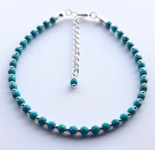 FACETTED TURQUOISE BEADED ANKLE BRACELET ANKLET 9" + EXT 047