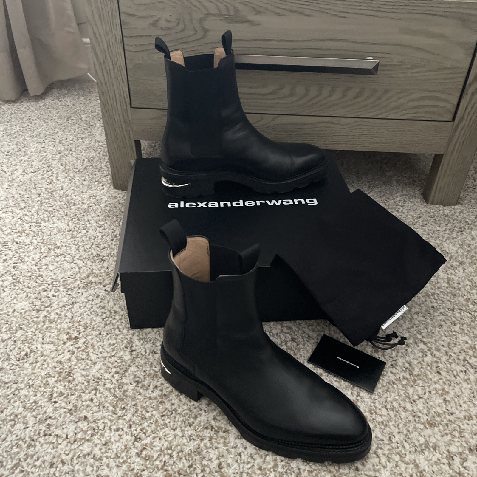 Alexander Wang Black Leather Andy Chelsea Boots Booties 39 With