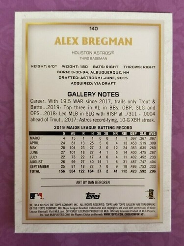 2020 Topps Gallery #140 Alex Bregman Houston Astros Baseball Card - PC Quality - Picture 2 of 2
