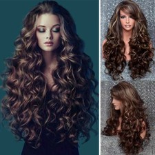 Women Long Thick Ombre Curly Wig Natural Body Wave Hair Full Wigs Cosplay Party