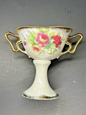 Vintage Japan Lusterware Fine China Double Handled Compote Cup Roses Pattern