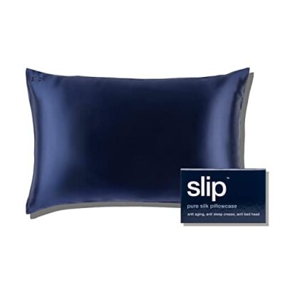SLIP Silk Queen Pillowcase, Navy (20'' x 30'') - 100% Pure 22 Momme Mulberry Silk