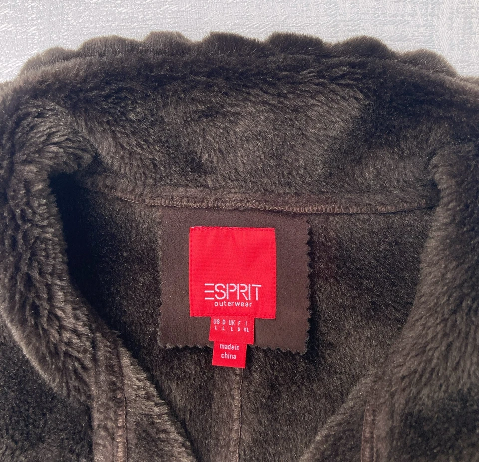 Vintage ESPRIT IMITACIÓN GAMUZA/ABRIGO DE PIEL/CHAQUETA MARRÓN OSCURO MUJER L Foto 4 de 4