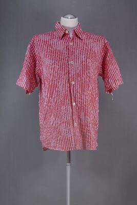 Signum Freizeithemd Hemd M rot weiß gestreift Floral Kurzarm Kentkragen B1127