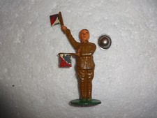 Vintage Painted Grey Iron Standing soldier with Flags 3" tall  16