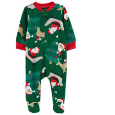 Carters Christmas Santa Fleece Sleeper Pajamas - Green 12 Mo NWT