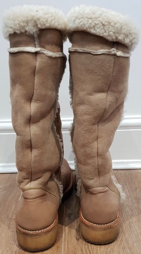 BARBARA BUI Beige Leather & Suede Cream Shearling Trim Flat Winter Boots 39 UK6 - Picture 7 of 11