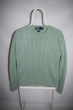 Vintage Polo Ralph Lauren 100 Silk Cable Knit Sweater Mint Green Purple Pony M