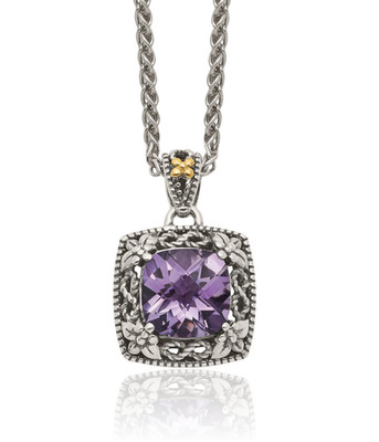 925 Sterling Silber filigran Vintage 4 ct lila Amethyst kleiner Anhänger