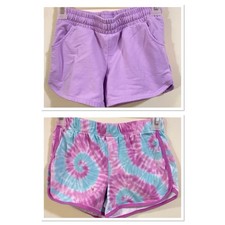 2 pairs of girls shorts one purple and one purple tie dye size L 10-12