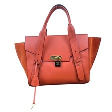 Escada Tropical Orange Leather Suede Adjustable Strap W Padlock Women Tote Sz M