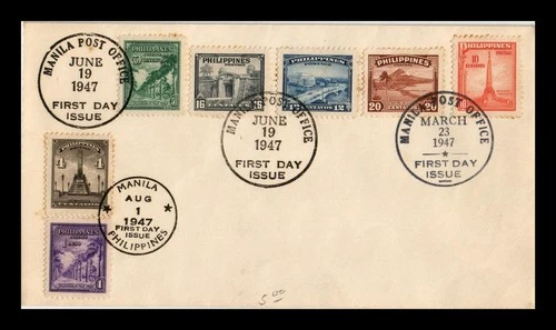 Dr Jim Stamps Philippines 1947 Triple First Day Cancel Cover 7v Stamps
