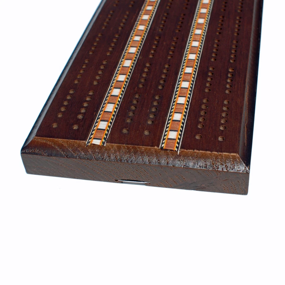 WE Games Sprint 3 Track Cribbage Set, Solid Oak Wood with Dark Stain and Inlay - Image 3 of 4