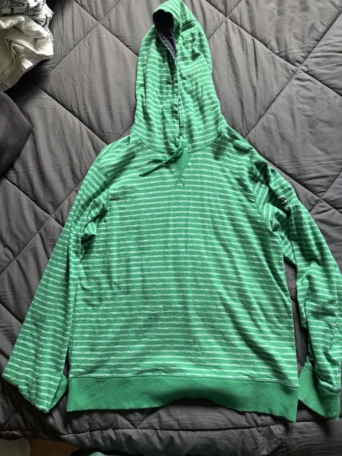 Timberland Green Striped Cotton Pullover Hoodie XXL Regular Fit Long Sleeve