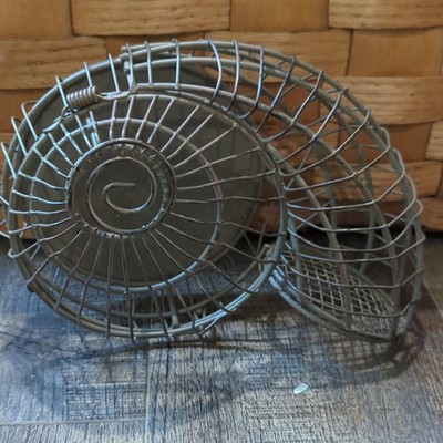 Snail Shell shaped Brown Metal Wire Basket with hinge lid
