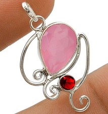 Natural Rose Quartz & Garnet 925 Solid Sterling Silver Pendant Jewelry @10-5