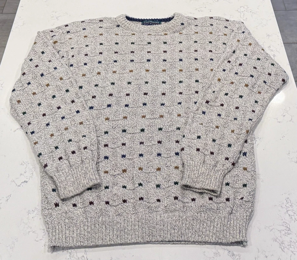 Claybrooke Y2K Geometric Sweater Cable Chunky Grandpa Fisherman 90s Mens Large - Image 2 of 4
