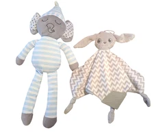 Gray & Blue Elephant Polka Dot Ears 17" & BooginHead Lovey with teether