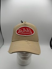 Von Dutch Trucker Hat Taupe Tan Distressed Snapback Cap