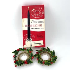 Victrylite Candle Decorative Bobeche Rings for Drip Protectors Christmas Holly