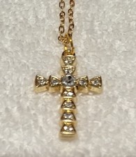 Clear Rhinestone Goldtone 1 inch Cross with Goldtone 18 in Necklace New Handmade