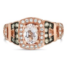 Le Vian 14K Rose Gold Halo Ring Oval Morganite White/Chocolate Diamond - Size 7