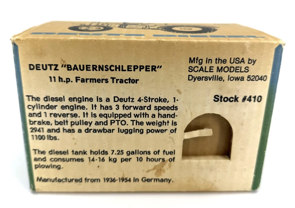 Tractor diecast Scale Models Deutz diésel tractor agrícola con caja culata #410 Foto 3 de 3