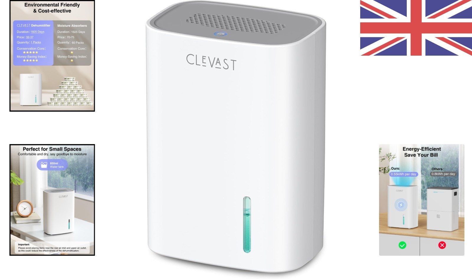 Whisper-Quiet 850ml Electric Dehumidifier - Auto Shutoff & Portable Design