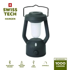 Swiss Tech Rechargeable LED Lantern with Bluetooth Speaker, IPX4 Weatherproof