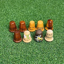 Lot of 9 Vintage US State Wooden Souvenir Thimbles