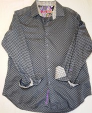 Robert Graham Classic Fit Gray Black Check Long Sleeve Button-Up Shirt L