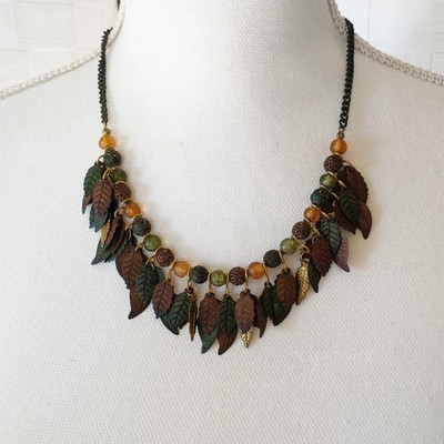 Vintage 90s Mixed Media Necklace Handmade Jewelry Upcycled Retro Ethical Fashion