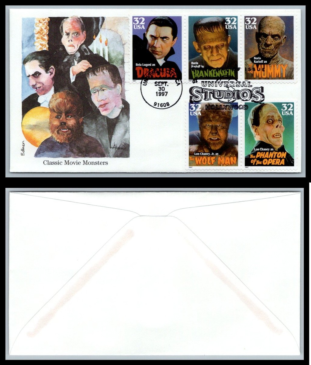 US FDC # 3168-3172 32c Movie Monsters Edken 1997, 9p8553 | eBay